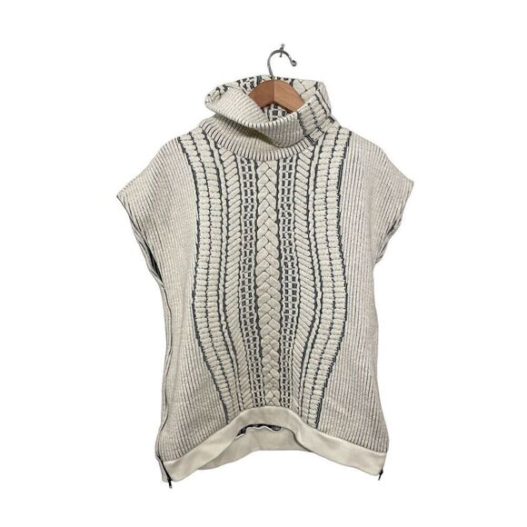 Matison Funnel Neck Sweater Small Cap Sleeve Minimalist Neutral Wool Blend - Picture 1 of 6